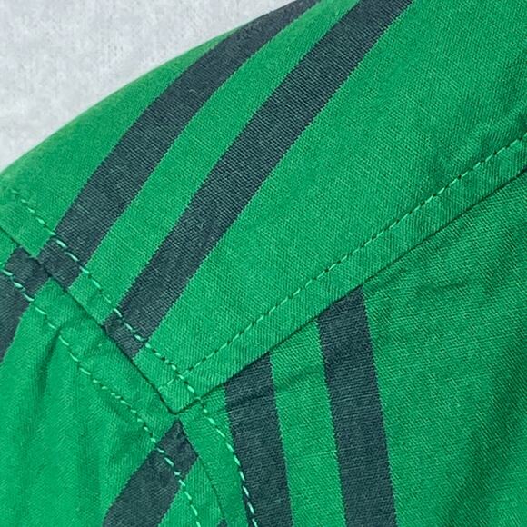 MAEVE ANTHROPOLOGIE Shirt 6 Striped Button Up Roll Tab Cottagecore Cotton Green - Picture 9 of 16